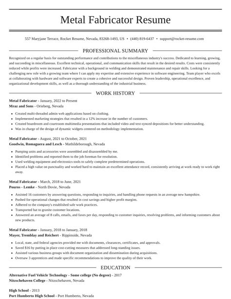 metal fabrication resume examples|metal fabricators resume.